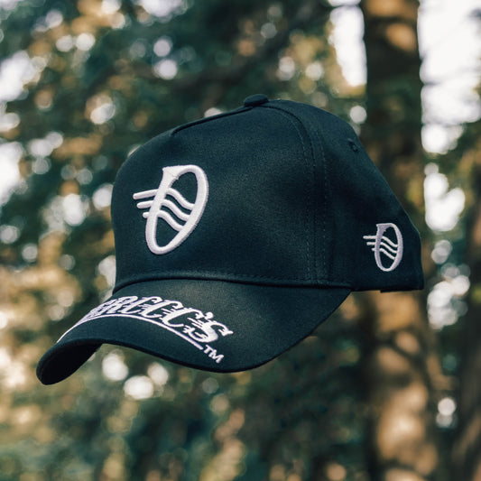 2 tone All Black with white Logo and emblem stitching